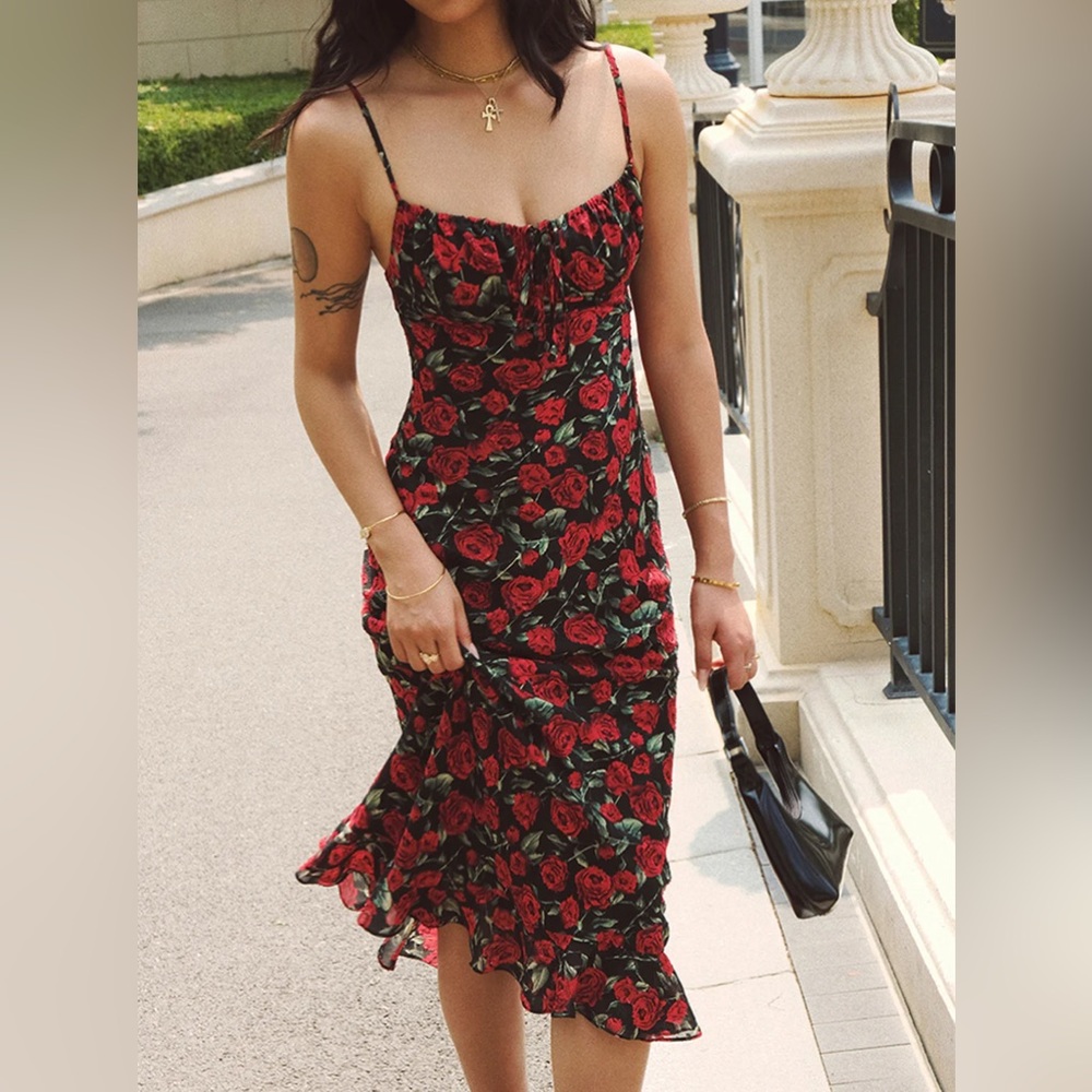 NWT Commense Bulgarian Roses Floral Cami Long Dress Size M